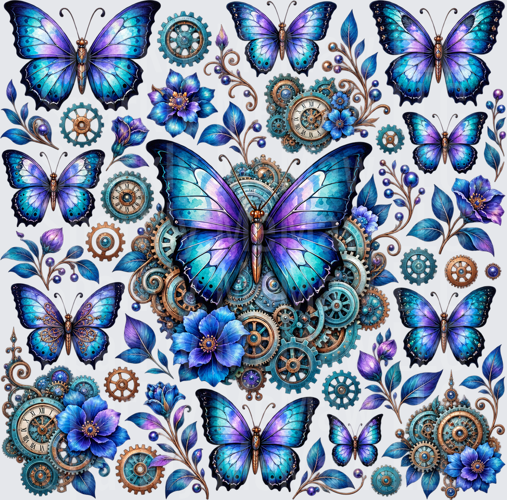 Steampunk Butterfly Floral Sheet is a 10x10 Cut and stick uv Sheet