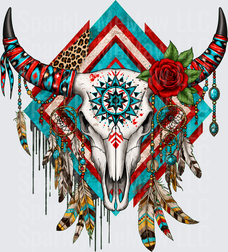 Boho Bull Skull Dreamcatcher is a UV DTF Decal