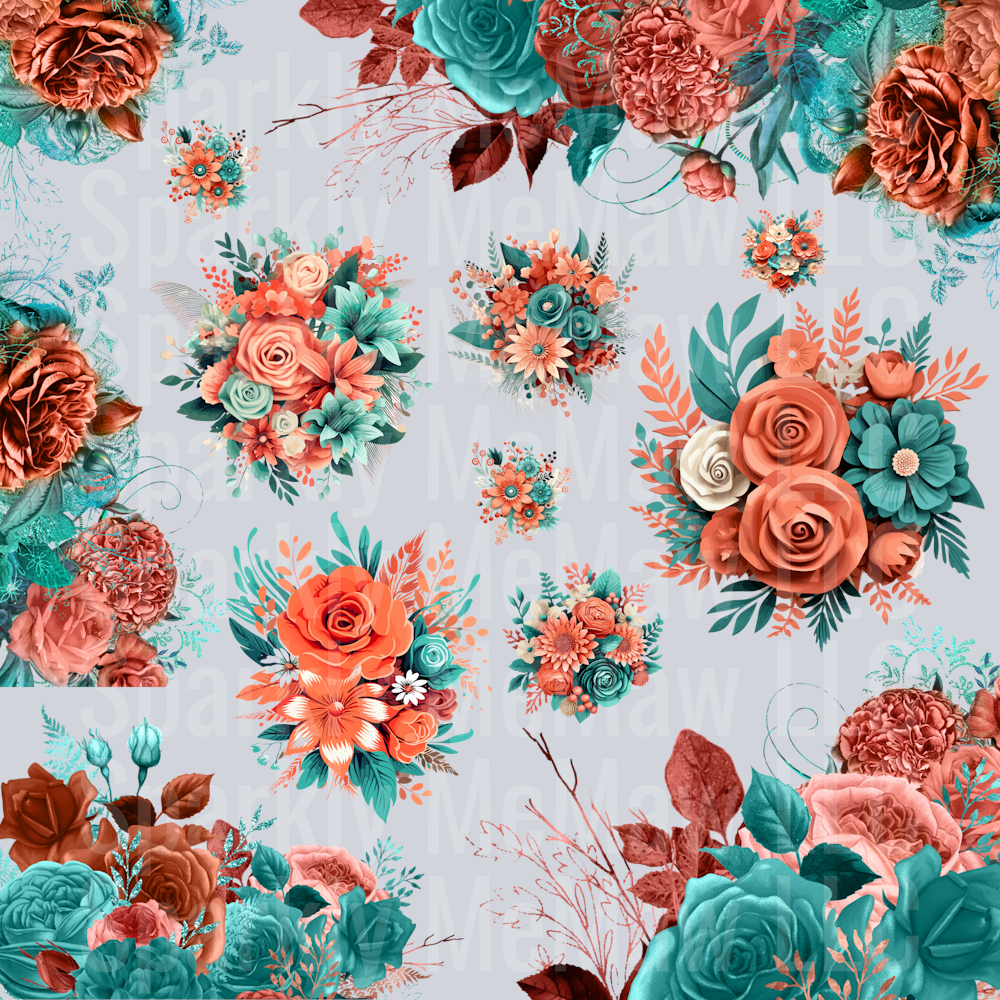 Teal and coral Edges UV DTF 10x10 Element Sheet