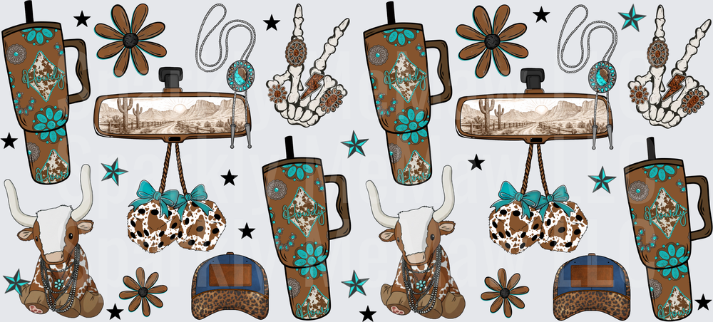 Western Cowhide Stanley Tumbler Set is a UV DTF 16 oz Wrap