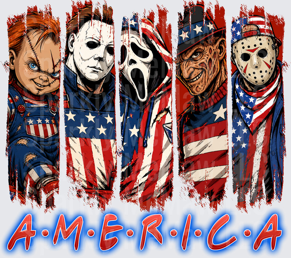 Classic Horror Movie Villains Patriotic America Flag Design DTF Transfer for Fabric