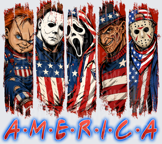 Classic Horror Movie Villains Patriotic America Flag Design DTF Transfer for Fabric