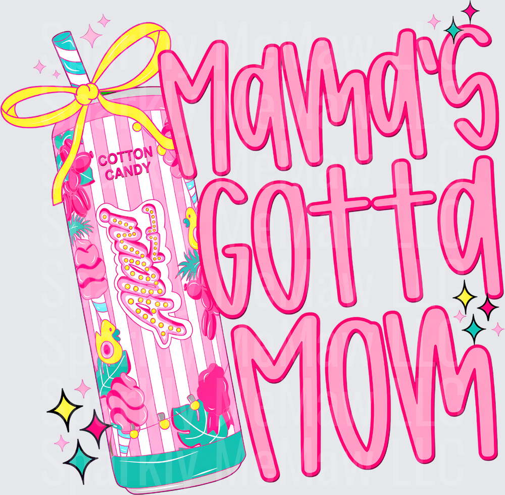 Mama's Gotta Mom Cotton Candy Tumbler with Yellow Bow UV DTF Decal