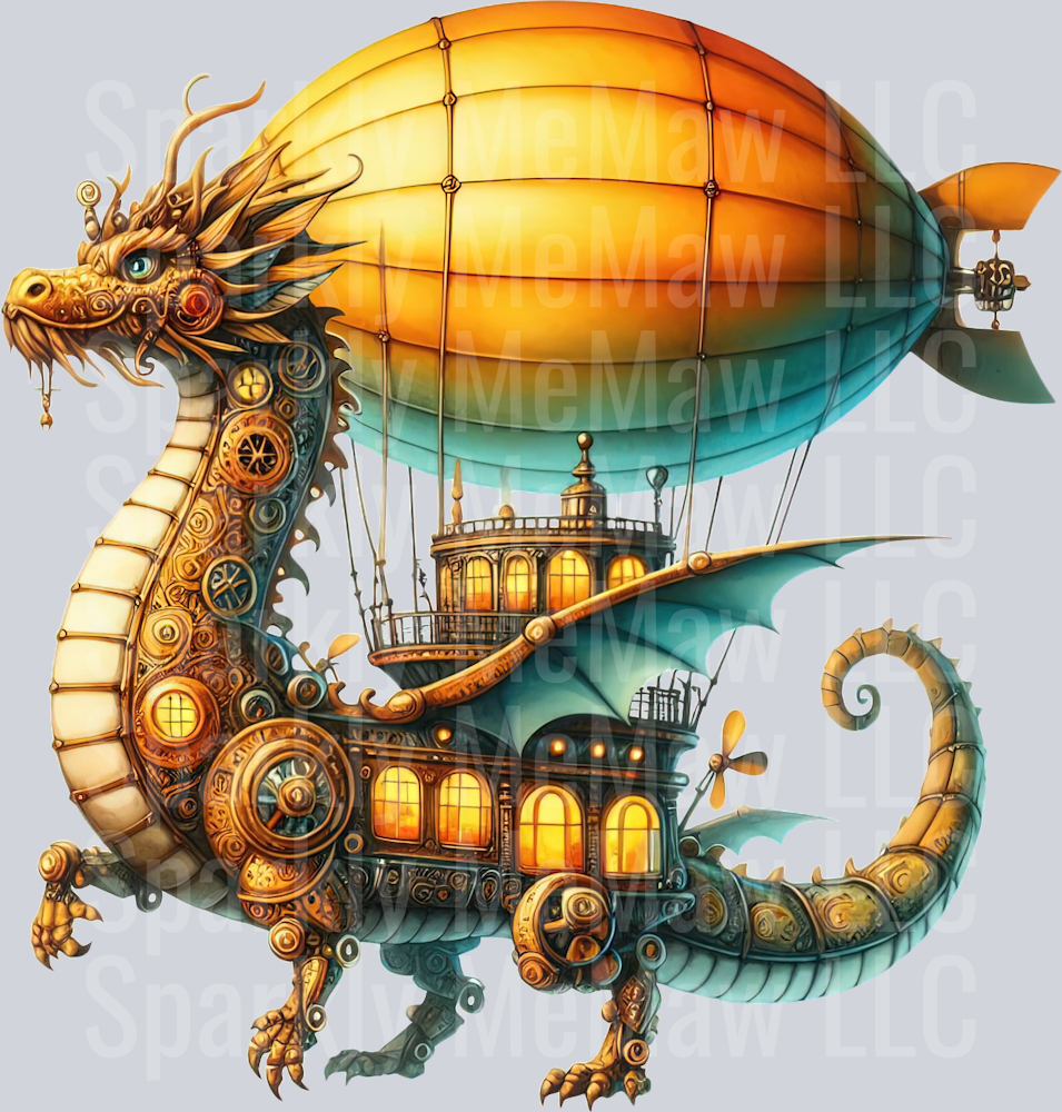 58 Steampunk Dragon UV DTF Clip Art Decal