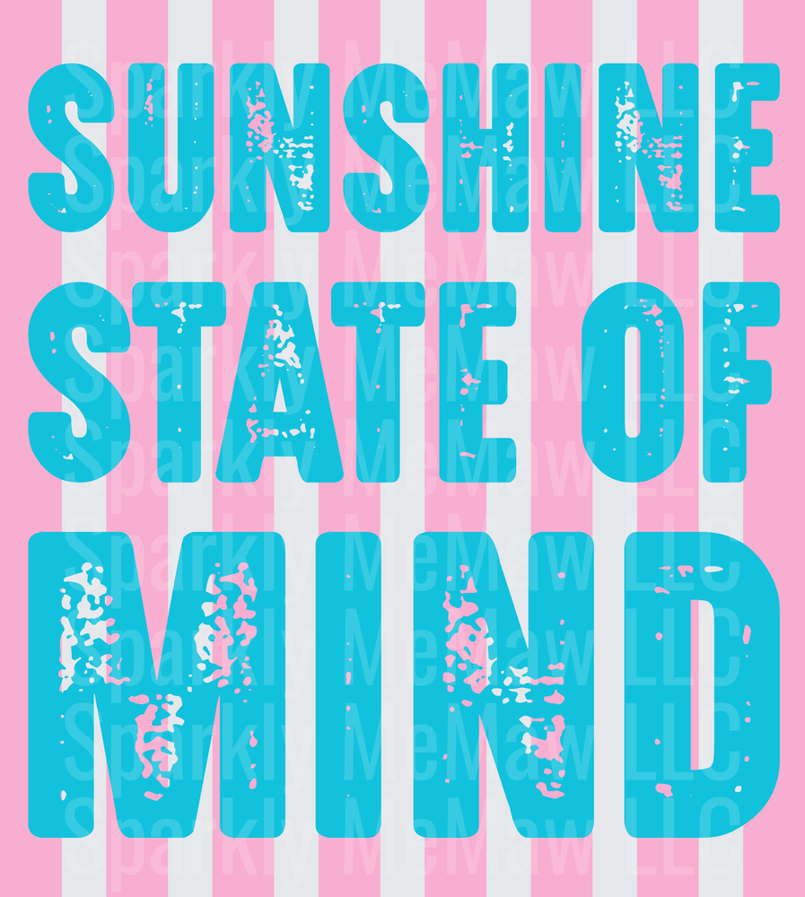 Sunshine State of Mind Tropical Typography with Pink and White Stripes UV DTF Decal