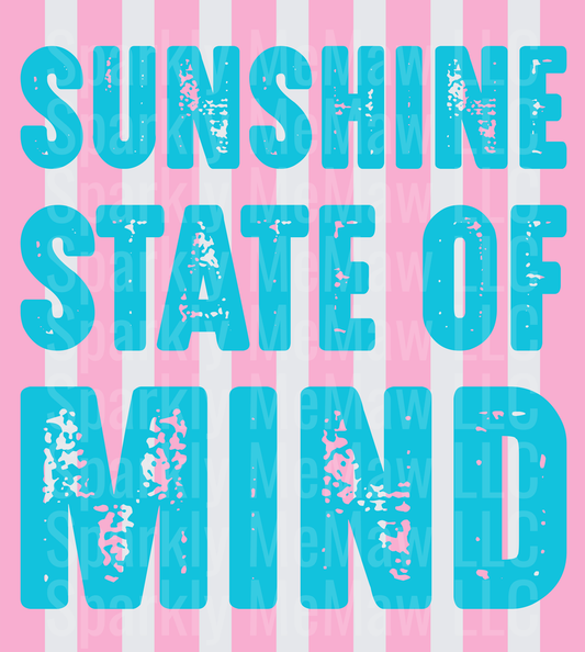 Sunshine State of Mind Tropical Typography with Pink and White Stripes UV DTF Decal