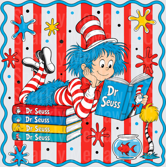 Thing One Reading Dr. Seuss Books DTF Transfer for Fabrics