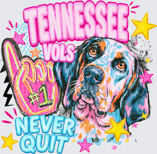 Tennessee Vols Dog Never Quit Colorful Art Design UV DTF Decal