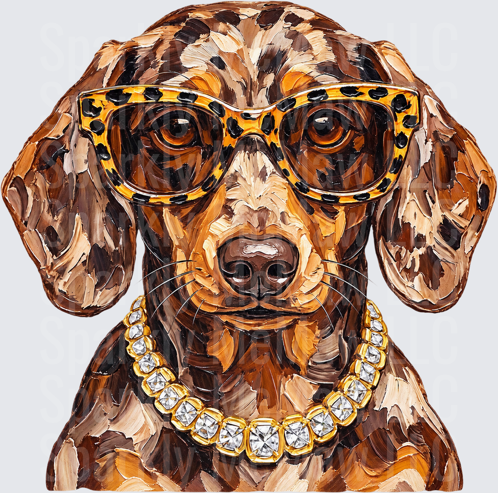 Dachshund Leopard Glasses Diamond Necklace UV DTF Decal