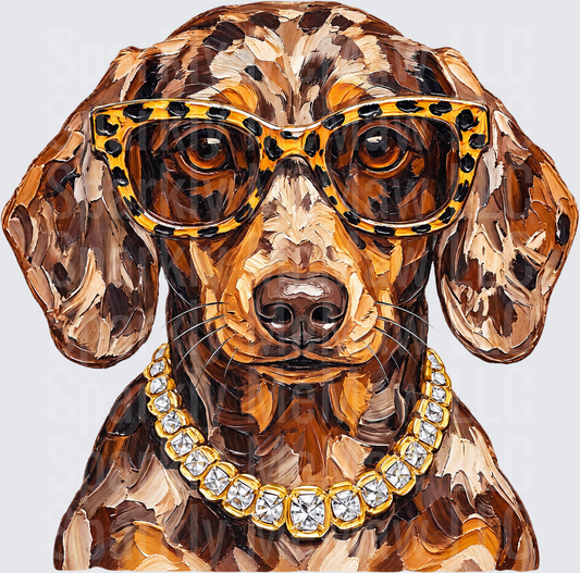 Dachshund Leopard Glasses Diamond Necklace UV DTF Decal
