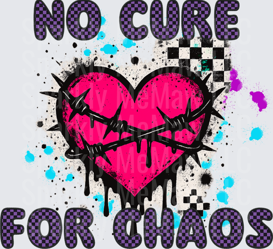 No Cure For Chaos Pink Heart Wrapped in Barbed Wire Grunge Design DTF Transfer for Fabric