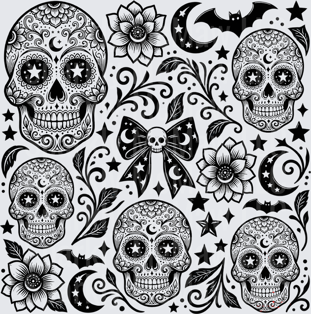 Black & White Sugar Skull Sheet – This is a 10x10 Cut / Peel / Stick Sheet