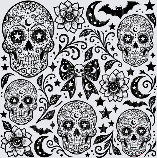 Black & White Sugar Skull Sheet – This is a 10x10 Cut / Peel / Stick Sheet
