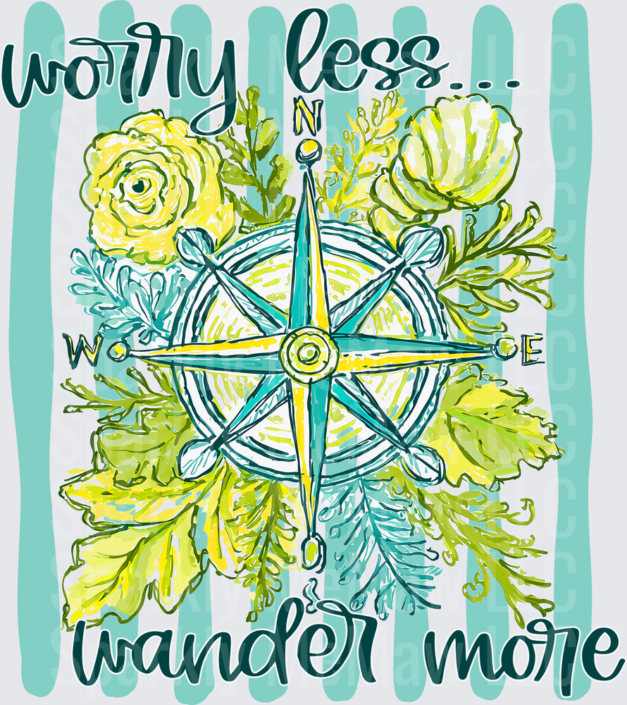 Worry Less Wander More Compass Floral Boho Adventure UV DTF Decal