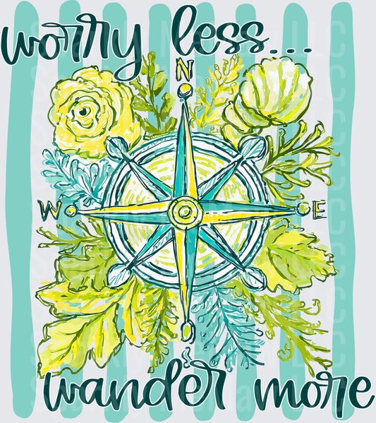 Worry Less Wander More Compass Floral Boho Adventure UV DTF Decal
