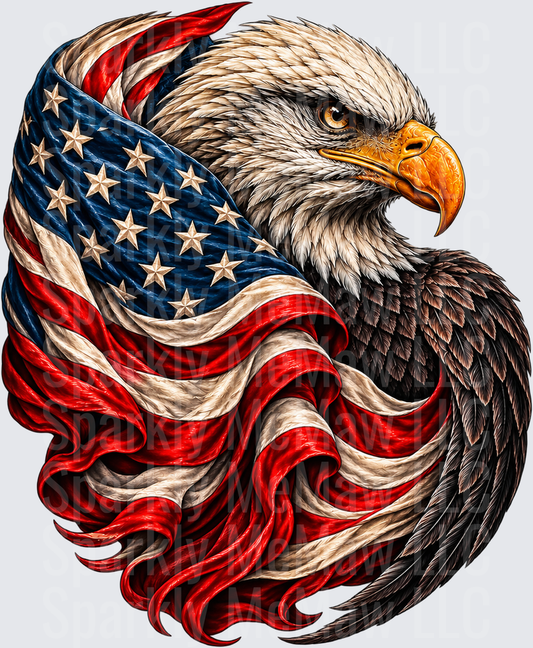 Patriotic Bald Eagle American Flag DTF Transfer for Fabrics