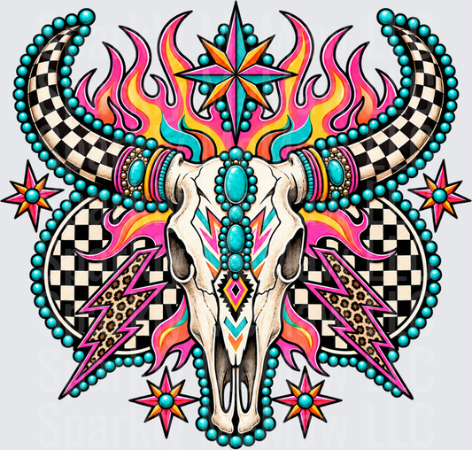 Boho Bull Skull Western DTF Transfer for Fabrics