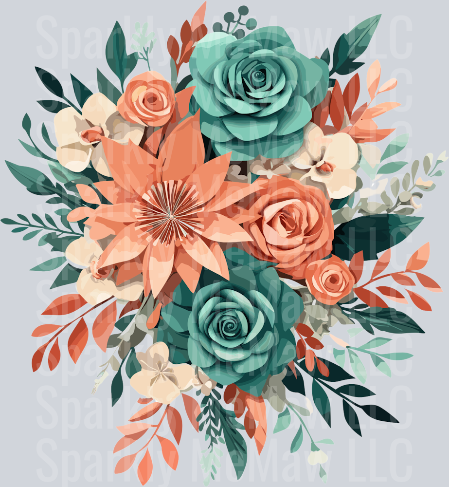 7 Teal and Coral Clip Art UV DTF Decal