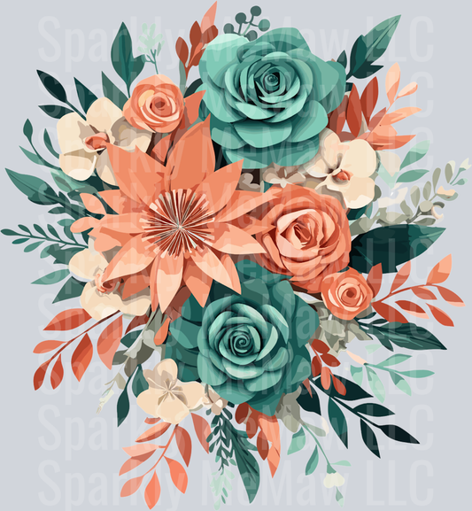 7 Teal and Coral Clip Art UV DTF Decal