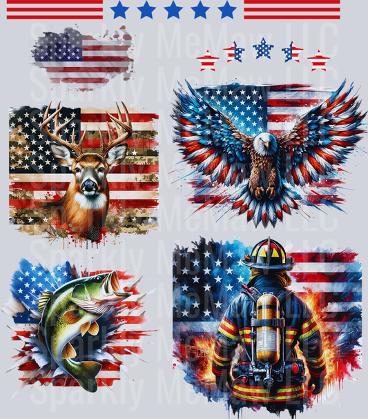 USA Flag UV DTF Decal Sticker Sheet 8x9 inches