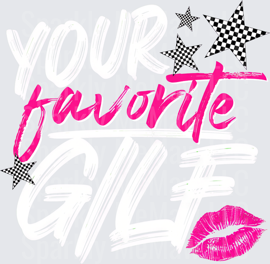 Favorite Hot Pink Script with Checkered Stars and Lips uv dtf decal