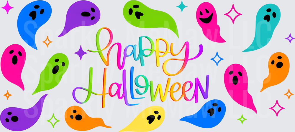 Colorful Ghost Happy Halloween UV DTF Wrap