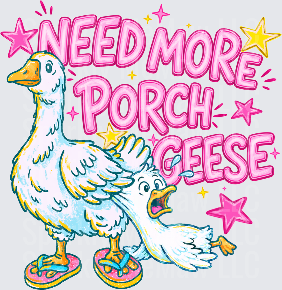 Need More Porch Geese Funny Goose Wearing Flip Flops DTF Transfer for Fabric