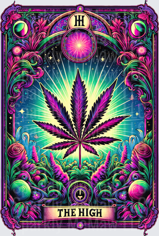 The High Tarot Card Cannabis Leaf Psychedelic Design UV DTF Decal