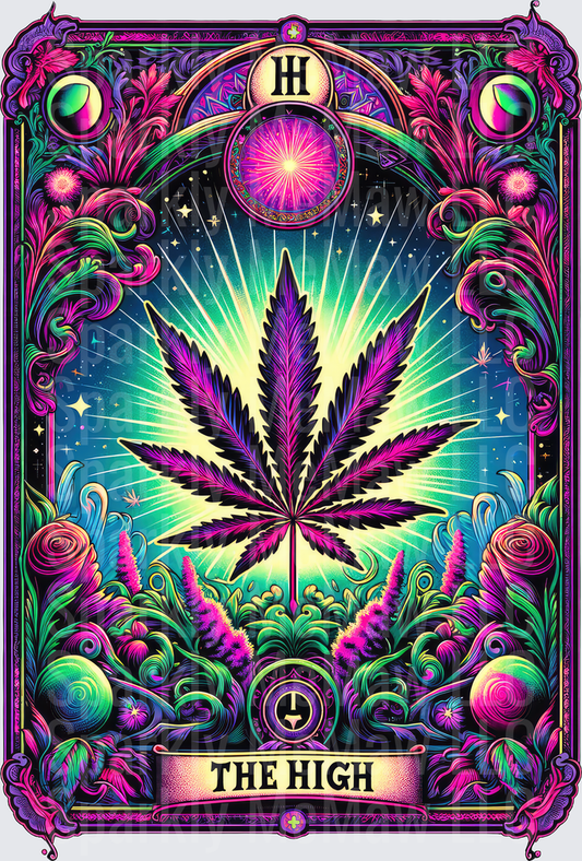 The High Tarot Card Cannabis Leaf Psychedelic Design UV DTF Decal