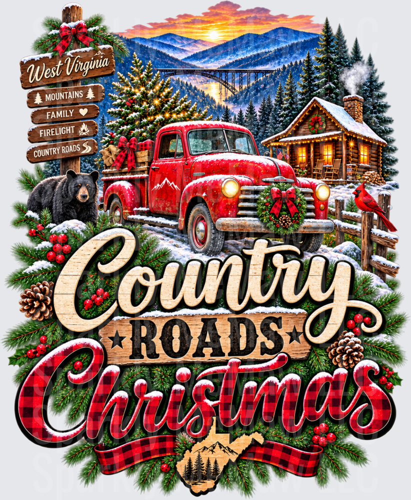 West Virginia Country Roads Christmas UV DTF Decal