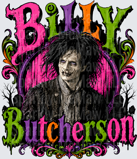 Billy Butcherson Hocus Pocus Zombie Portrait with Colorful Grunge Typography Halloween DTF Transfer for Fabrics
