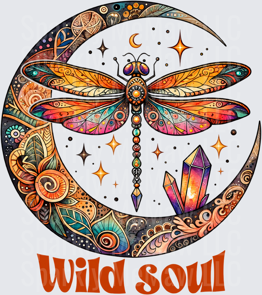 Boho Dragonfly Moon Wild Soul DTF Transfer for Fabrics