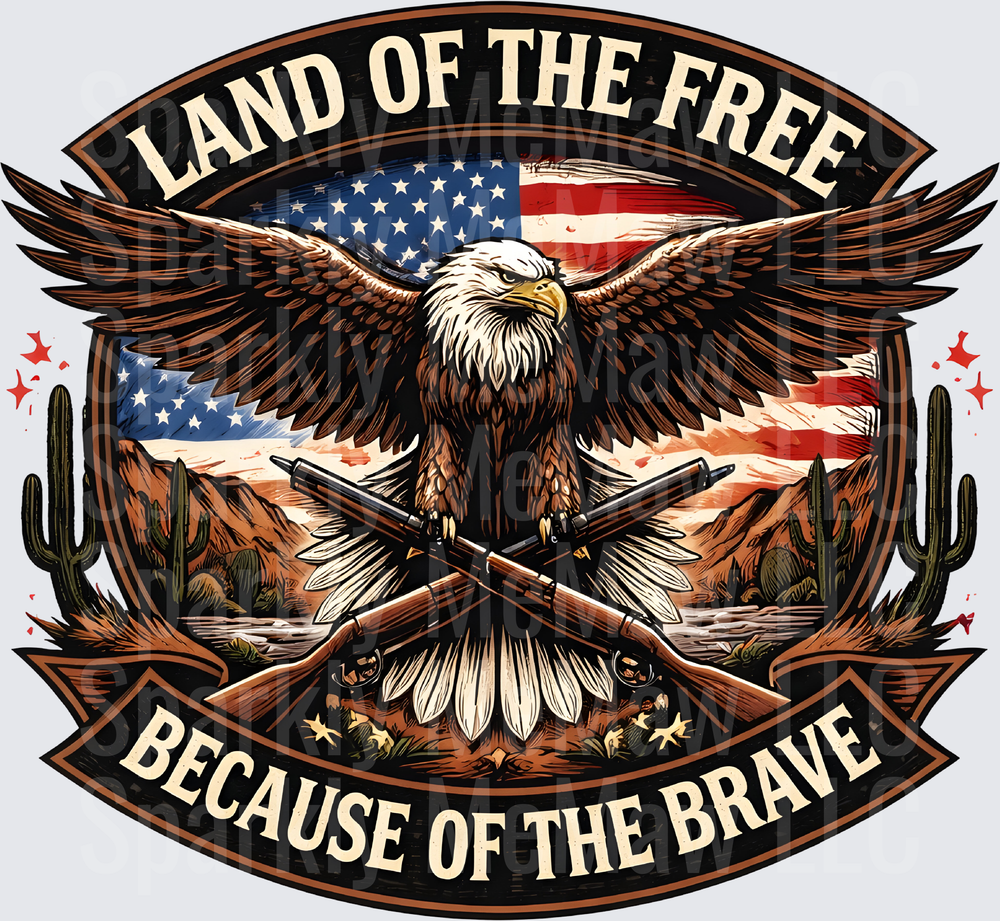 Land of the Free Because of the Brave Bald Eagle American Flag