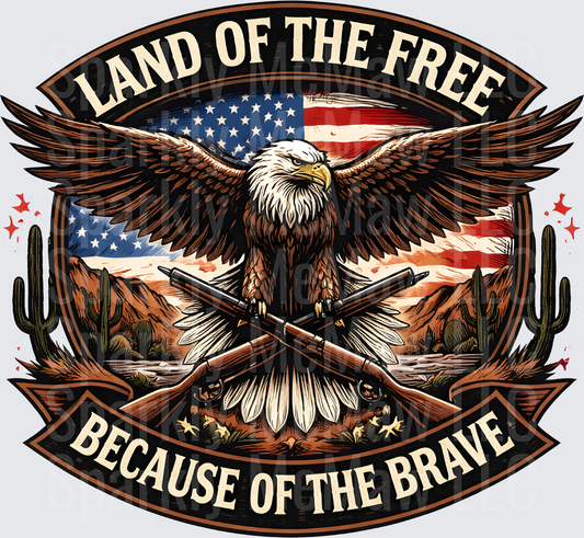 Land of the Free Because of the Brave Bald Eagle American Flag