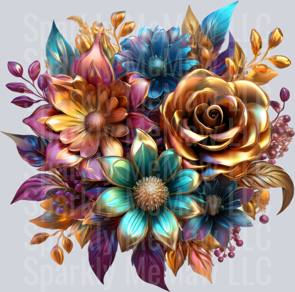 jewel tone floral clipart (54) UV DTF Decal