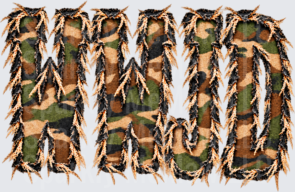 Camo MWJ Letters DTF Transfer for Fabrics