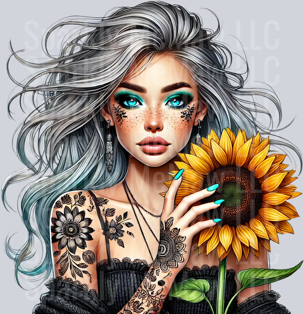 4 Sunflower Girl UV DTF Clip Art Decal