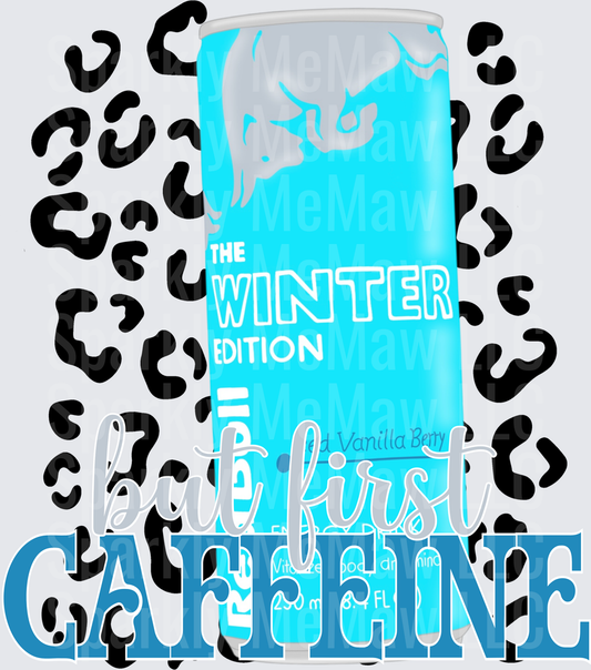 But First Caffeine Winter Edition Energy Drink Can UV DTF Decal