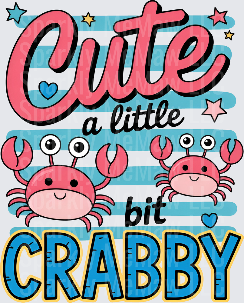 Cute a Little Bit Crabby Pink Crabs with Stars UV DTF Decal