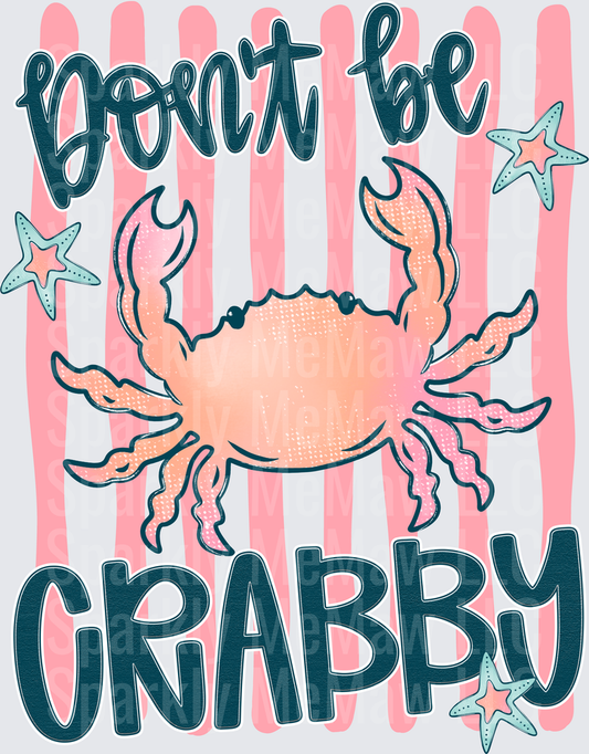 Don't Be Crabby Pink Striped Crab with Starfish UV DTF Decal