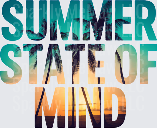 Summer State of Mind Tropical Palm Tree Sunset Typography UV DTF Decal