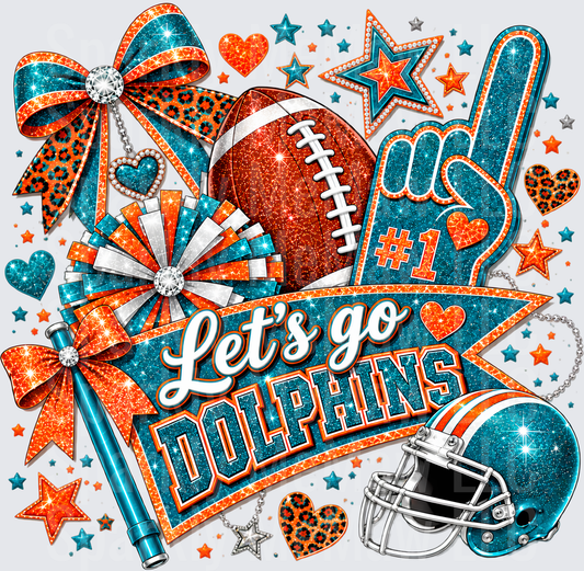 Let's Go Dolphins Glitter Spirit this is a UV DTF Decal