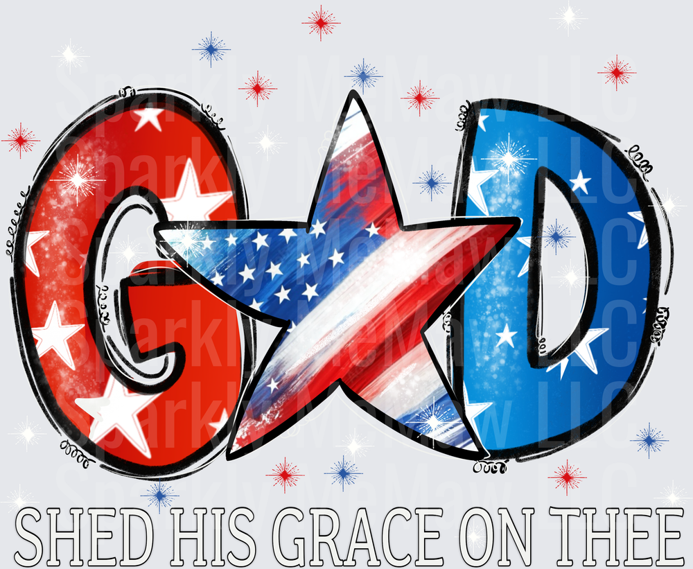 UV DTF Decal God Shed His Grace On Thee Patriotic Red White and Blue Stars and Stripes American Flag Star Design