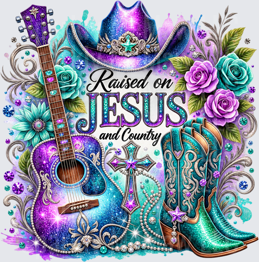 Raised on Jesus and Country UV DTF Decal