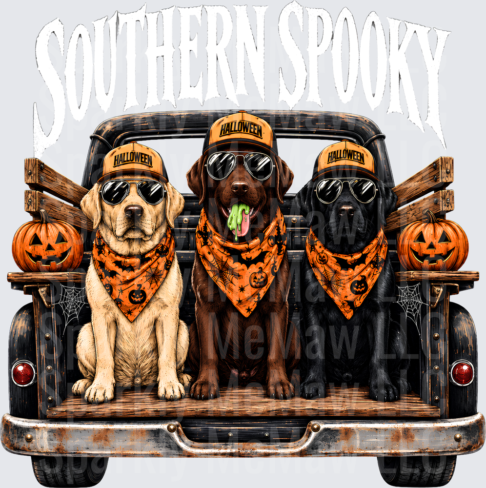 Three Halloween Labs Truck Bed UV DTF Decal