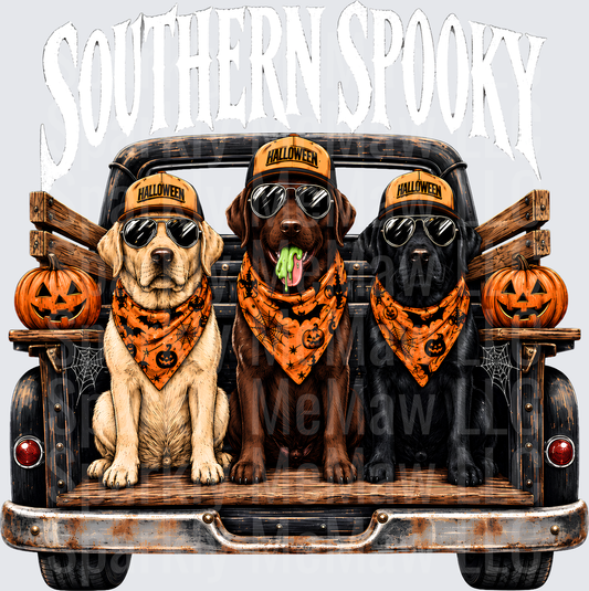 Three Halloween Labs Truck Bed UV DTF Decal