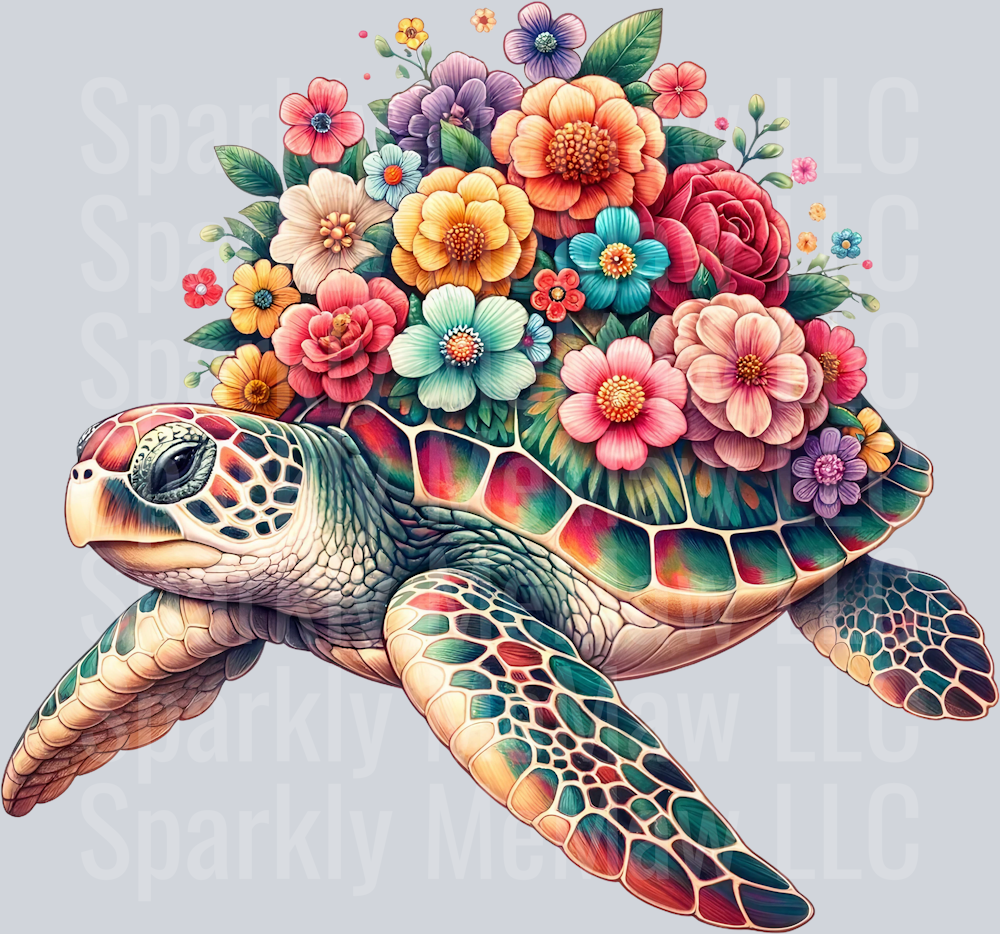 floral turtle 10 Clip Art UV DTF Decal