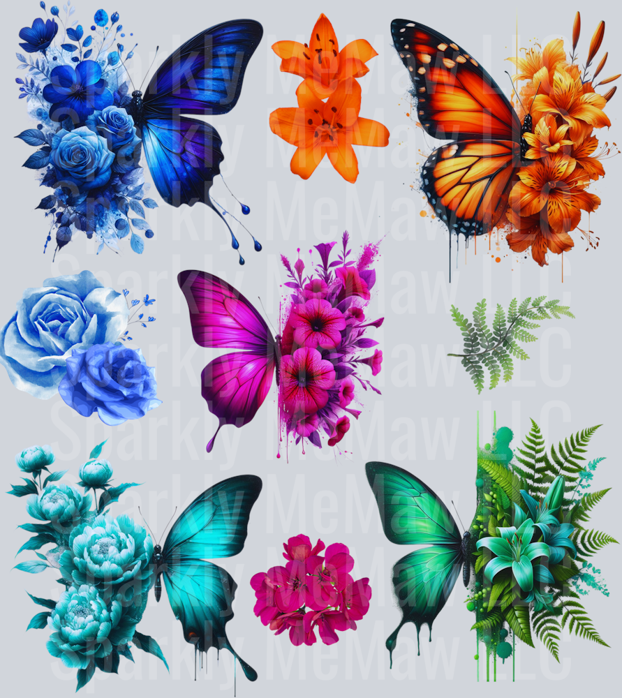 VibrantFloral.Butterflies.UV DTF Element Sheet