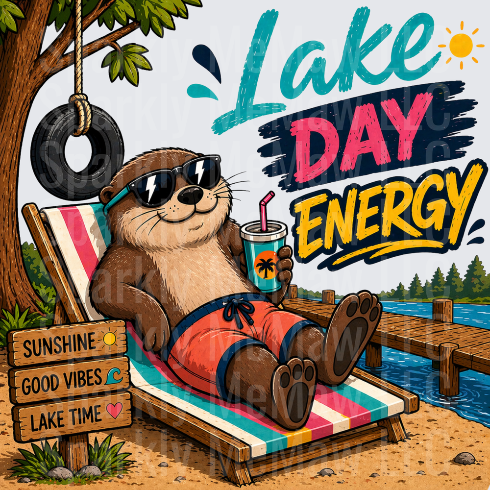 Lake Day Energy Sloth in Sunglasses Relaxing on Beach Chair with Drink Summer Vibes DTF Transfer