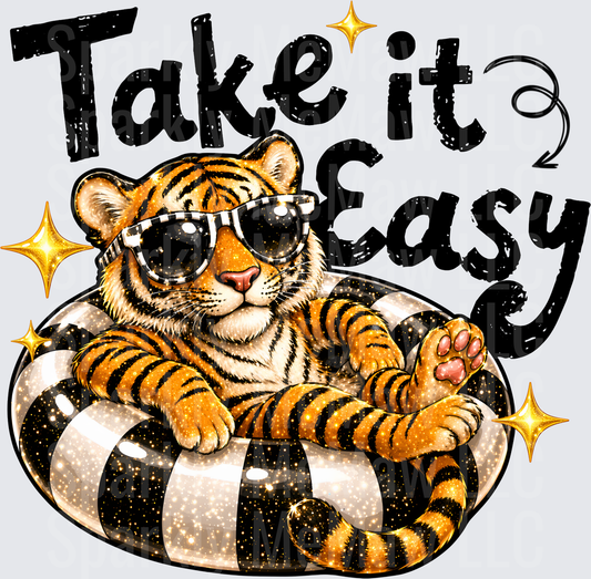 Take It Easy Cool Tiger with Sunglasses on Pool Float UV DTF Decal